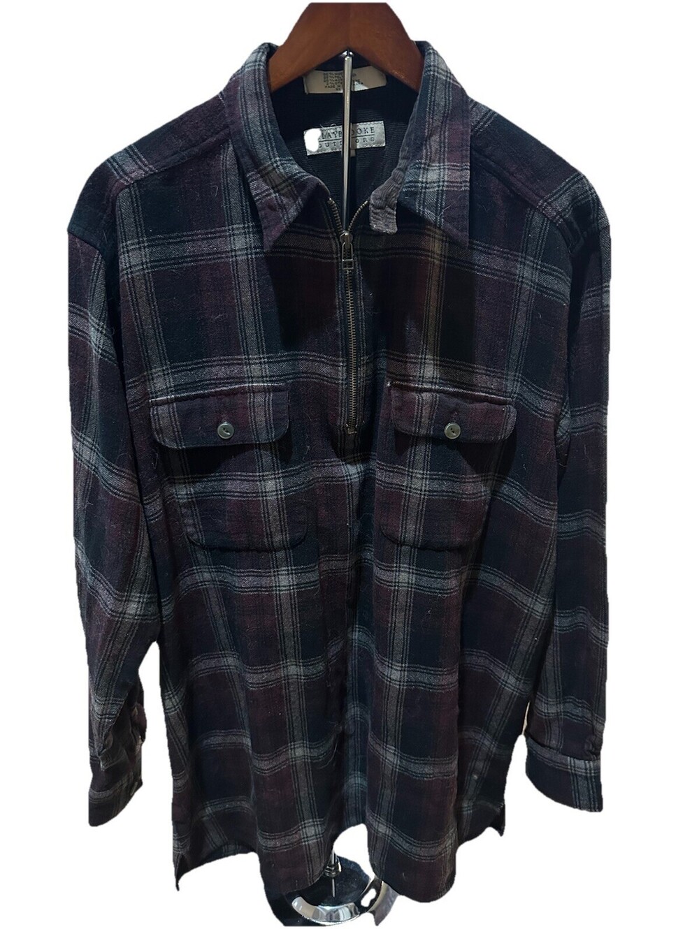 Claybrooke Outdoors Flannel Shirt Mens L Plaid 1/4 Zip Pullover Wool Blend